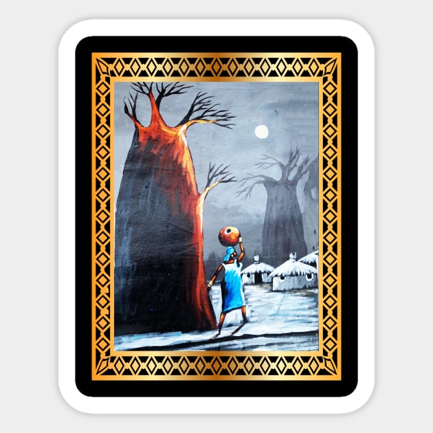 African Artwork, African Woman with Tree Sticker by logiamerch